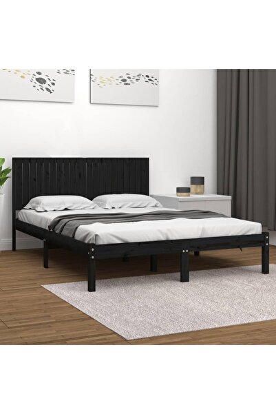 Concept Cadru de pat, negru, 200x200 cm, lemn masiv de pin