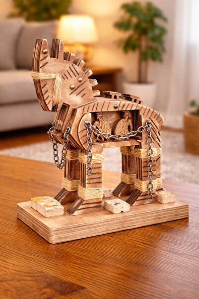 GÖKÇEN HOBİ Truva Atı ve savaşçılar Ahşap Biblo 25 cm