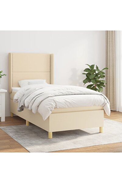 Concept Pat box spring cu saltea, crem, 90x190 cm, textil