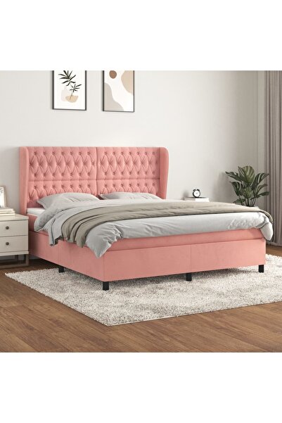 Concept Pat box spring cu saltea, roz, 160x200 cm, catifea