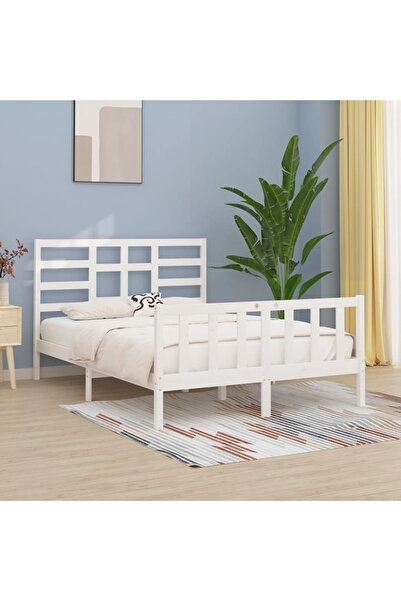 Concept Cadru de pat, alb, 140x200 cm, lemn masiv de pin