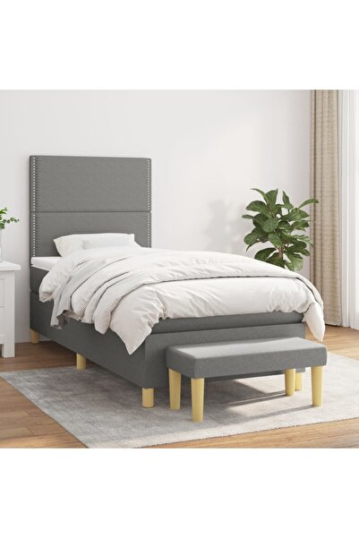 Concept Pat box spring cu saltea, gri închis, 80x200 cm, textil