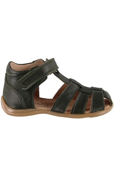 EN FANT Plain Small Dark Green 22 - Leather Sandals with velcro closure for c...