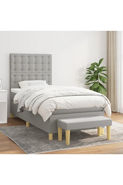 Concept Pat box spring cu saltea, gri deschis, 90x190 cm, textil