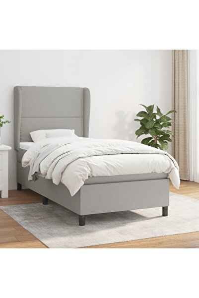 Concept Pat box spring cu saltea, gri deschis, 100x200 cm, textil