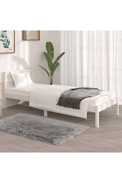 Concept Cadru de pat mic Single 2FT6, alb, 75x190 cm, lemn masiv de pin