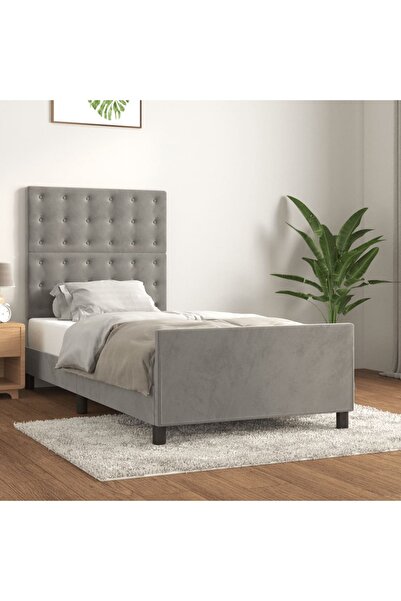 Concept Cadru de pat cu tăblie, gri deschis, 90x190 cm, catifea