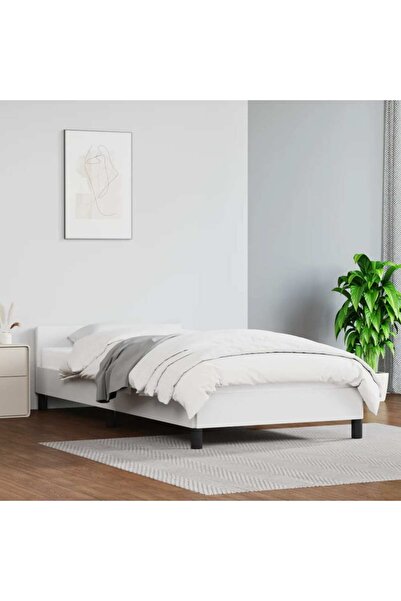 Concept Cadru de pat cu tăblie, alb, 90x200 cm, piele ecologică