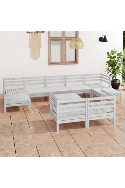 Concept Set mobilier de grădină, 10 piese, alb, lemn masiv de pin