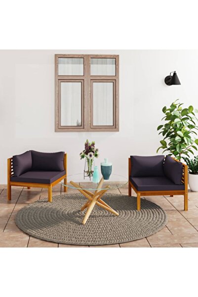 Concept Γωνιακοί καναπέδες, 2 τεμ., μαξιλάρια σε σκούρο γκρι χρώμα, μασίφ ξύλ...