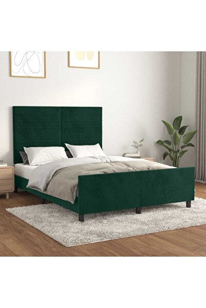 Concept Cadru de pat cu tăblie, verde închis, 140x200 cm, catifea