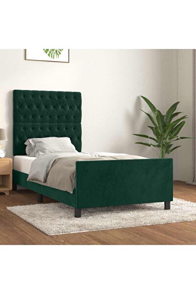 Concept Cadru de pat cu tăblie, verde închis, 90x200 cm, catifea