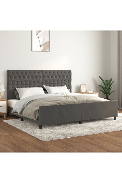 Concept Σκελετός κρεβατιού με κεφαλάρι, σκούρο γκρι, 200x200 εκ., Βελούδο