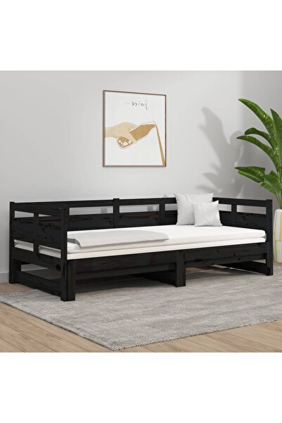 Concept Επεκτεινόμενο ανάκλιντρο, μαύρο, 2x(80x200) εκ., μασίφ ξύλο πεύκου