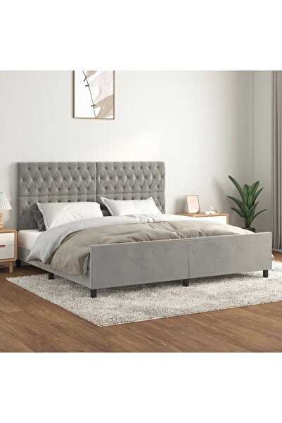 Concept Σκελετός κρεβατιού με κεφαλάρι, ανοιχτό γκρι, 200x200 εκ., Βελούδο