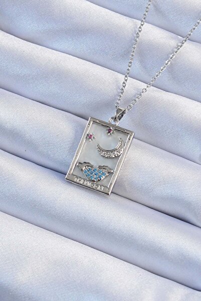 Inure Jewelry 316L سلسلة فولاذية فضية اللون حجر الزركون قلادة التارو على شكل ...