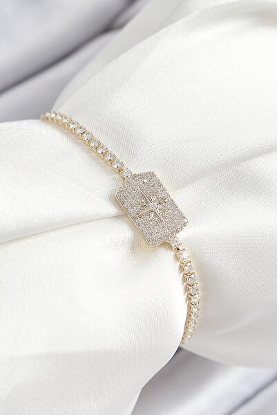 Inure Jewelry سوار نسائي من النحاس والزركون بحجر القطب النجمي موديل ذهبي اللون