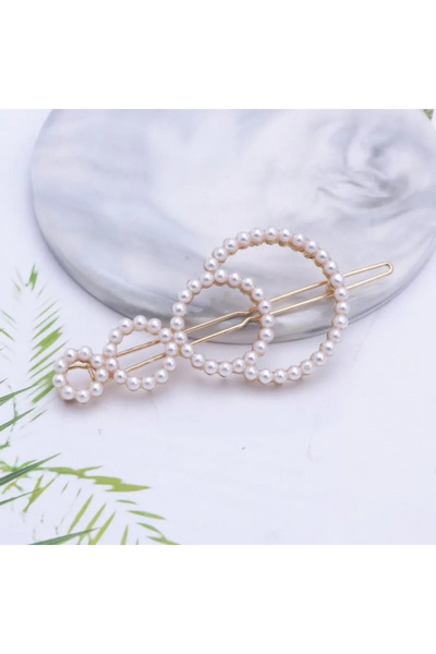 Eva Grace Pearl Circles Hair Clip, Gold, Decorated with Pearls
