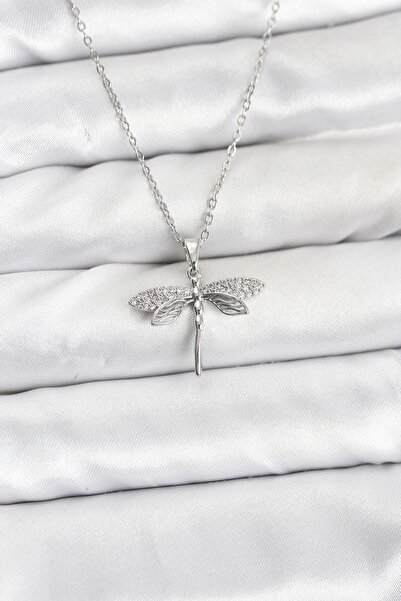 Inure Jewelry سلسلة فولاذية 316L فضية اللون على شكل اليعسوب مرصعة بحجر الزركو...