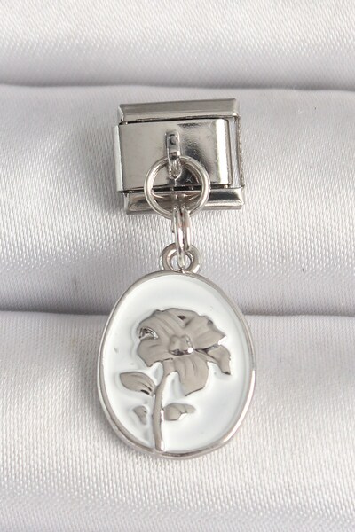 Inure Jewelry 316L Steel Silver Color Flower Embroidered White Portrait Model...