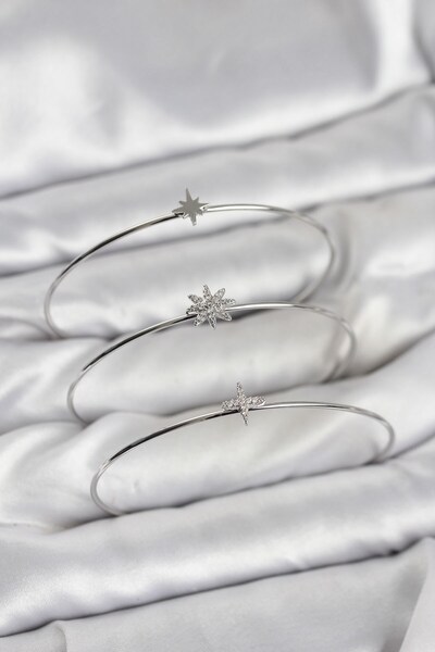 Inure Jewelry Zircon Stone Pole Star Model Silver Color 3-Piece Women's Brace...