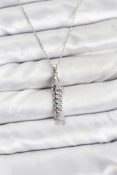 Inure Jewelry سلسلة فولاذية 316L فضية اللون على شكل سمكة مرصعة بحجر الزركون ل...