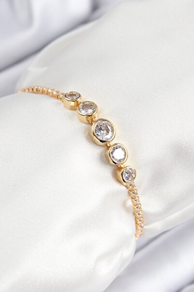 Inure Jewelry سوار نسائي من النحاس والزركون موديل دائري ذهبي اللون مع مصعد