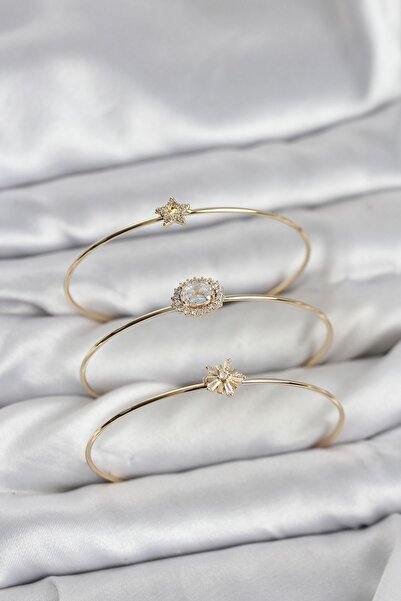 Inure Jewelry Zircon Stone Gold Color Single Stone Model 3-Piece Women's Brac...