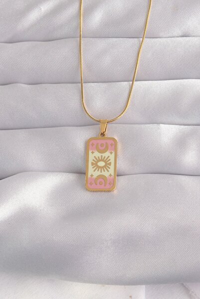 Inure Jewelry 316L الصلب الذهب اللون مختلط المينا القمر الشكل التارو قلادة