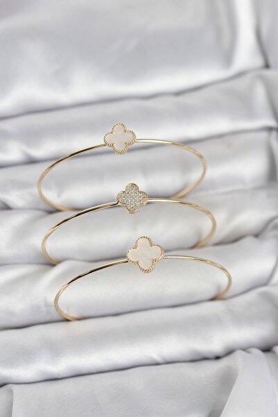 Inure Jewelry Gold Color Clover Model Zircon Stone 3-Piece Women's Bracelet C...