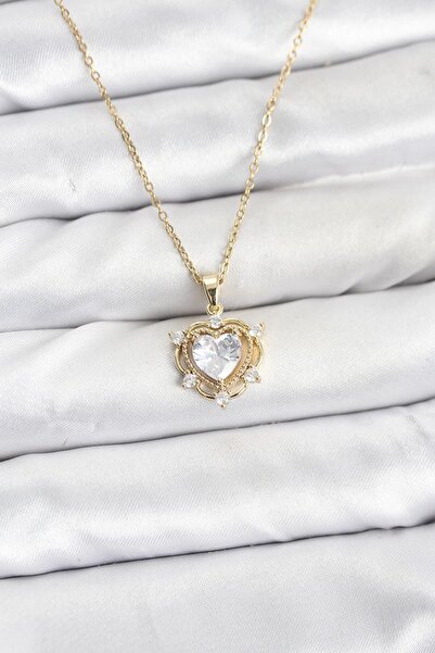 Inure Jewelry سلسلة فولاذية 316L ذهبية اللون على شكل قلب مرصعة بحجر الزركون ل...