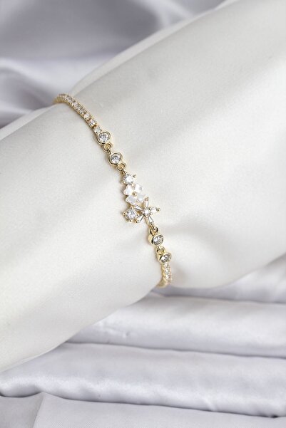 Inure Jewelry سوار نسائي من الزركون على شكل زهرة باللون الذهبي