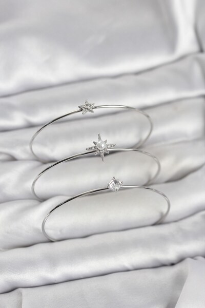 Inure Jewelry Silver Color Pole Star Model Zircon Stone 3-Piece Women's Brace...