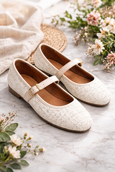 SUNSTEP Țesătură cu sclipici crem, nichel, cu curea cu cataramă benzi balerini