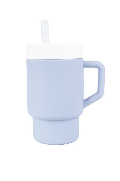 pandish Mugley Silikon Kapaklı Pipetli Tek Kulplu Bardak Sky Blue