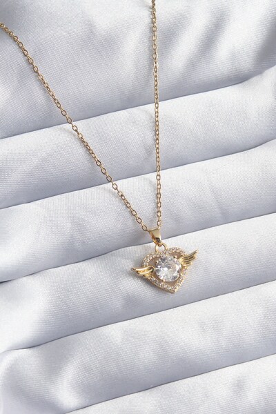 Inure Jewelry 316L الصلب لون الذهب سلسلة الزركون حجر القلب نموذج قلادة المرأة