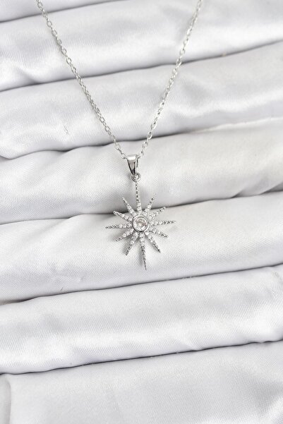 Inure Jewelry سلسلة فولاذية 316L فضية اللون على شكل نجمة القطب مرصعة بحجر الز...