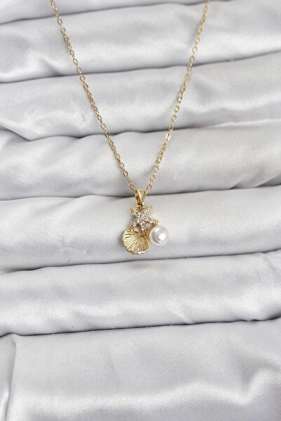 Inure Jewelry سلسلة نسائية من الفولاذ 316L بلون ذهبي على شكل صدفة البحر ونجم ...