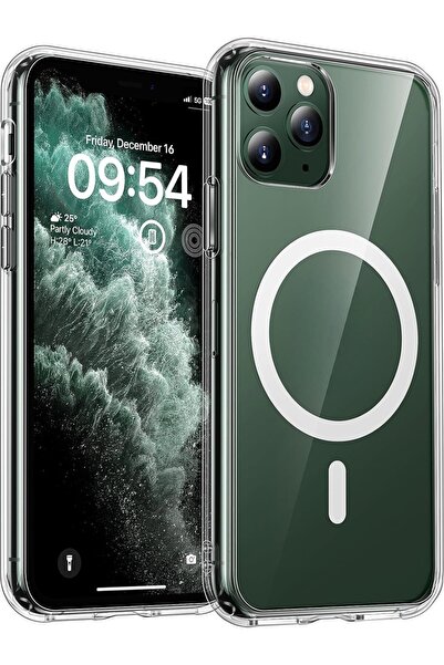 iPhone 11 Pro Max Uyumlu Şeffaf Sert Mika SARARMAZ Magsafe İnce Kılıf