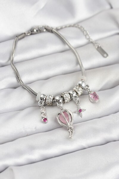 Inure Jewelry سوار نسائي من النحاس الفضي اللون مع حلية بالون طائر