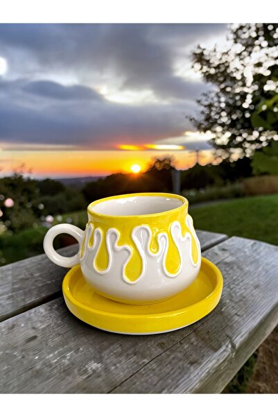 Artistic Quality Decorative Yellow Drop, Embossed Detailed Tea-Coffee Cup 1 P...