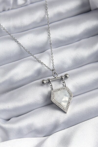 Inure Jewelry 316L الصلب الفضة اللون الزركون حجر التفاصيل قلادة المرأة