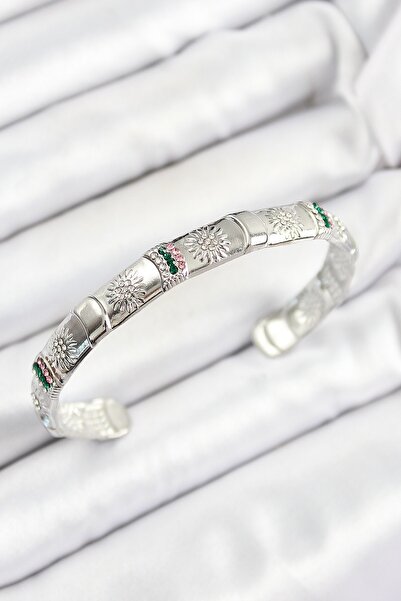 Inure Jewelry سوار نسائي من النحاس المختلط بحجر الزركون على شكل زهرة فضية الل...