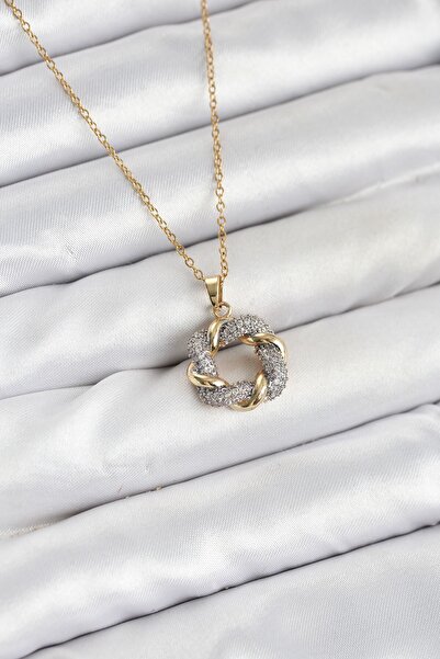 Inure Jewelry قلادة نسائية من الفولاذ 316L بلون ذهبي مع حجر الزركون، تصميم ملفوف