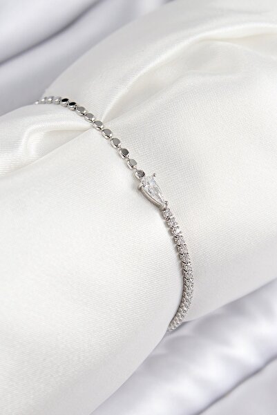 Inure Jewelry سوار نسائي من حجر الزركون النحاسي موديل قطرة سلسلة مطحونة فضية ...