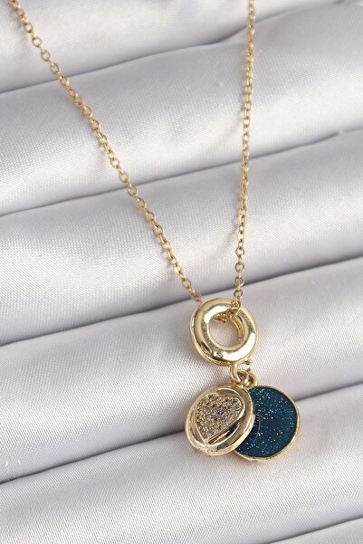 Inure Jewelry 316L الصلب سلسلة ذهبية اللون الزركون حجر القلب نموذج الأزرق فضي...