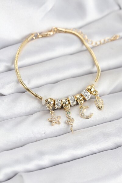 Inure Jewelry سوار نسائي من النحاس بلون ذهبي مع تعليقة على شكل ثعبان