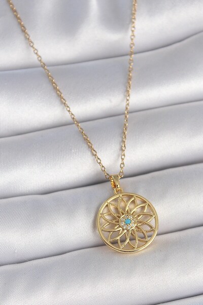 Inure Jewelry 316L الصلب لون الذهب سلسلة الأزرق حجر اللوتس نموذج قلادة المرأة