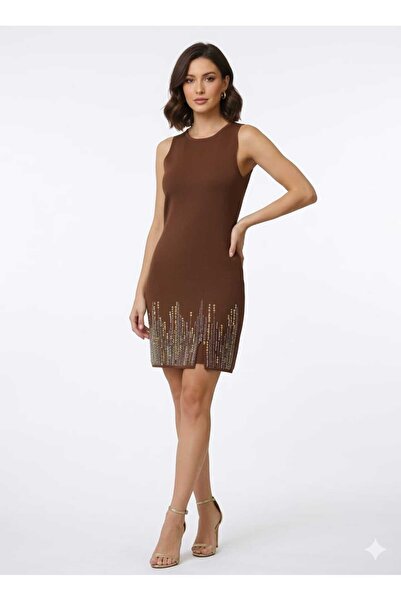 Zeyn KADIN TRİKO KOLSUZ BONCUK DETAYLI MİNİ ŞIK ELBİSE