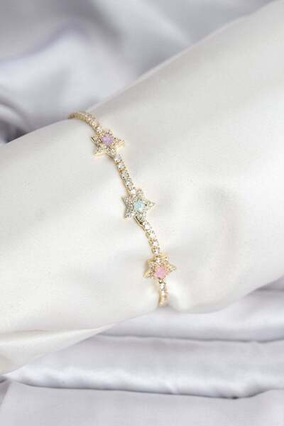 Inure Jewelry سوار نسائي من النحاس الذهبي مرصع بأحجار الزركون على شكل نجمة ملونة